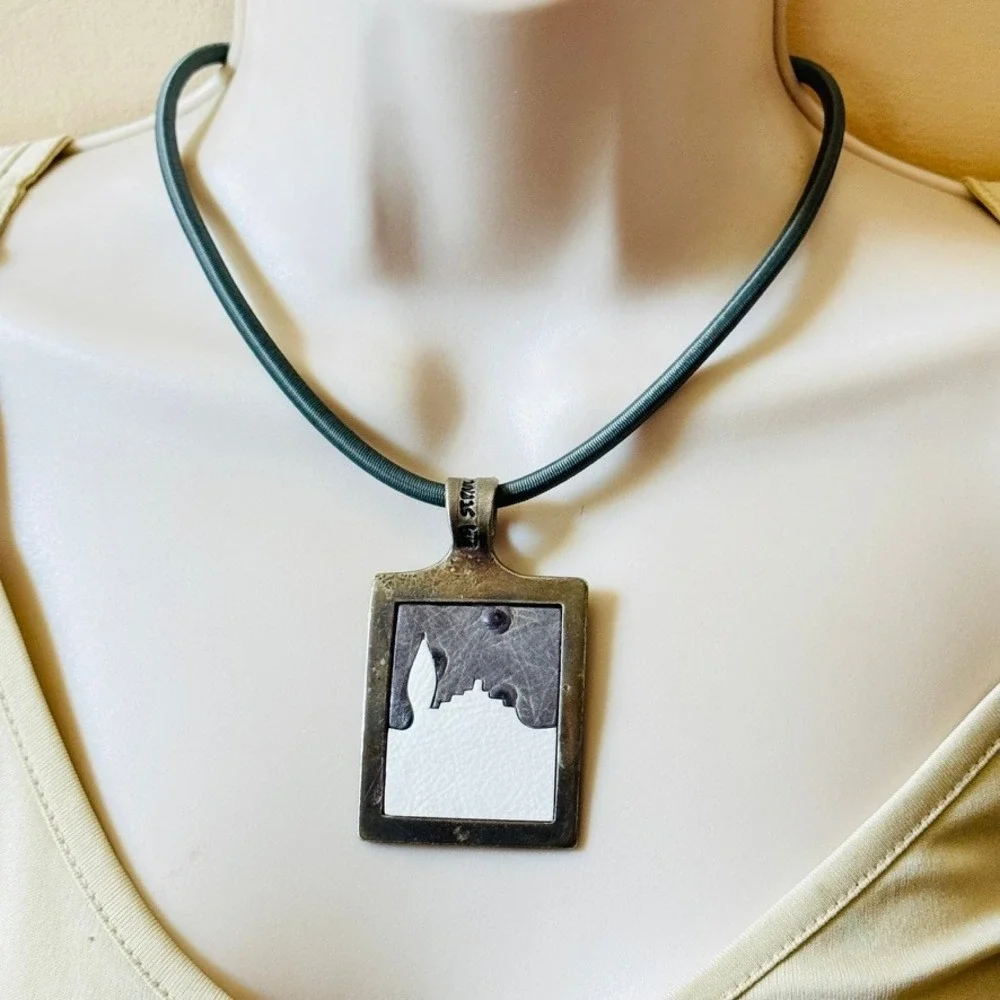 VTG Diva St.‎ Paul De Vence Leather Necklace Choker Scenery Artisan Italy 17